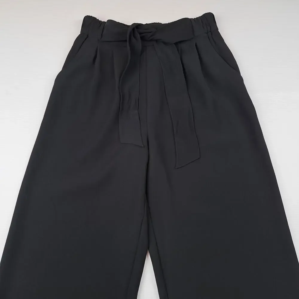 Lululemon Pants Womens 6 Black Wide Noir Crop High Waist Pull On Paperbag Tie